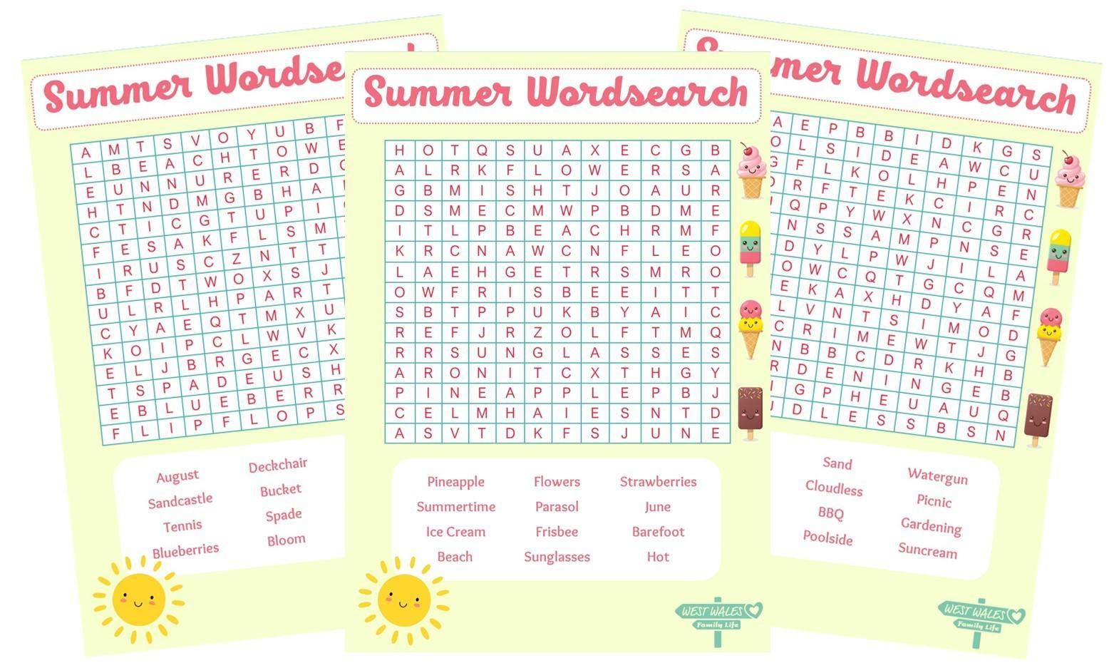 Printable Summer Wordsearch Puzzles for the Kids