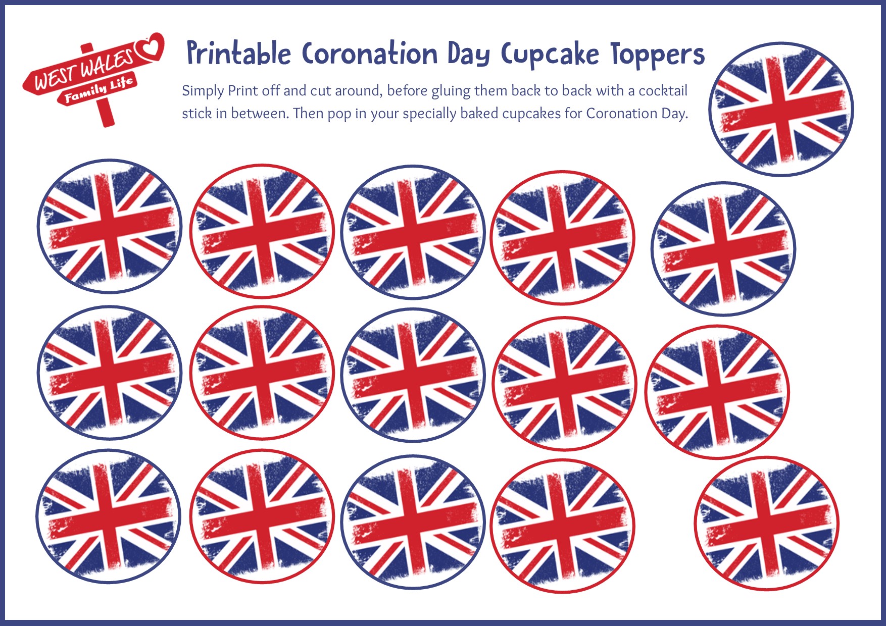 Coronation Day Printable Cupcake Toppers circle coloured