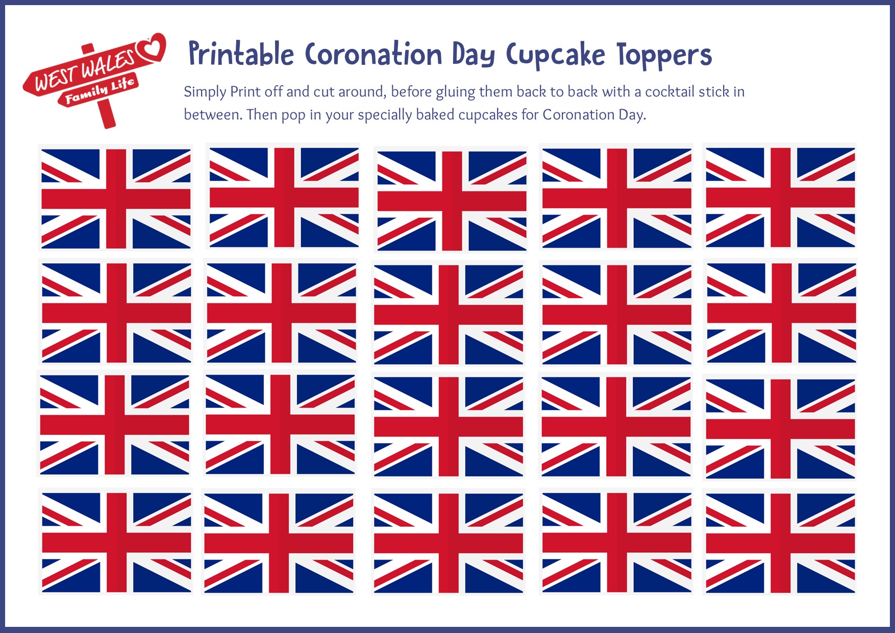 Coronation Day Printable Cupcake Toppers rectangle coloured