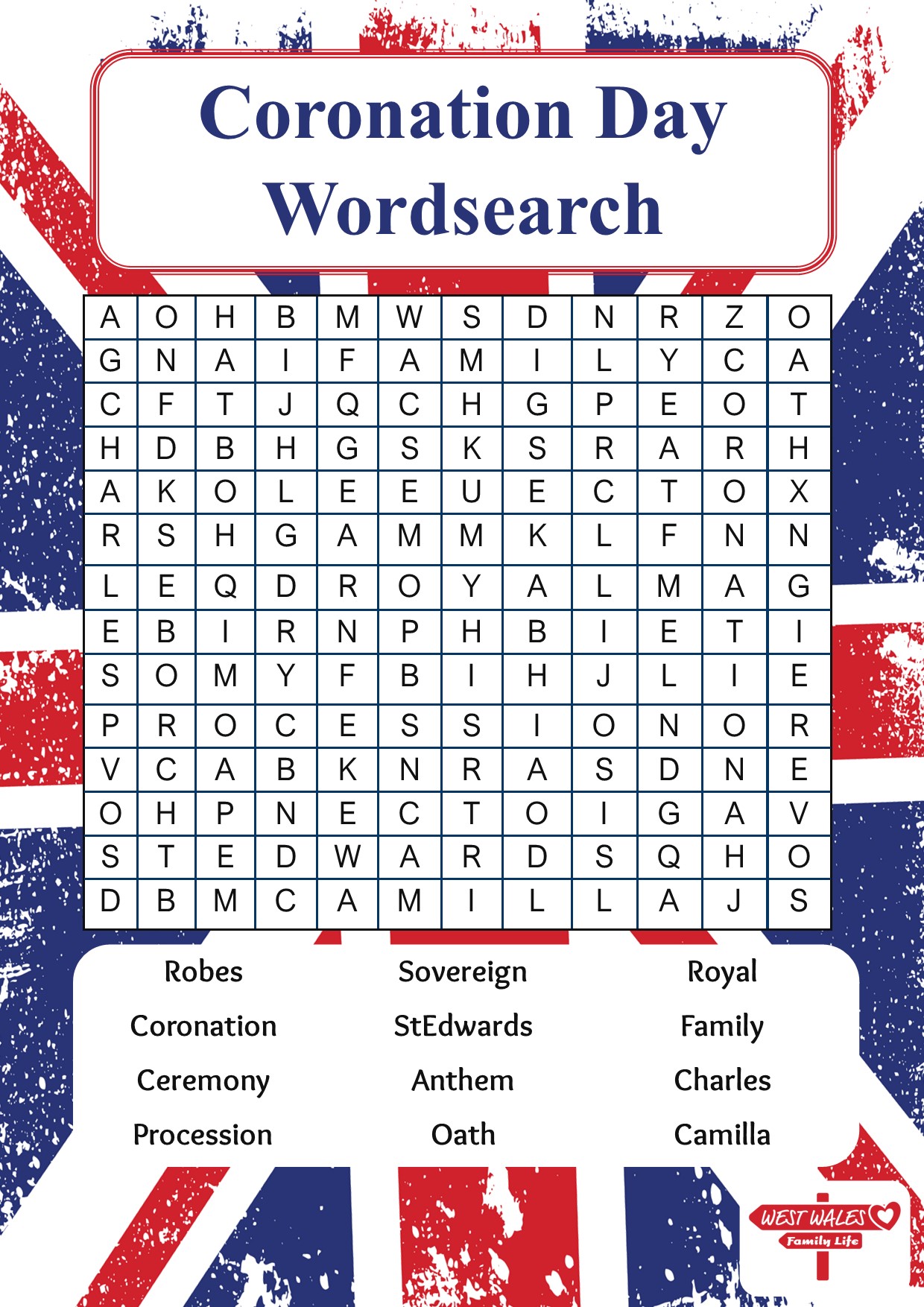 Coronation Day Wordsearch 2