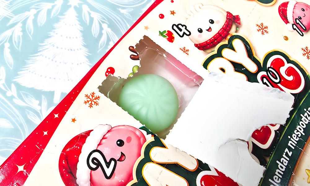 Mystery Dumpling Advent Calendar open door with squishy dumpling on show