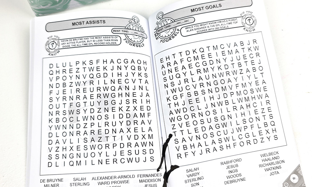 Premier League Football Word Search For Kids up close