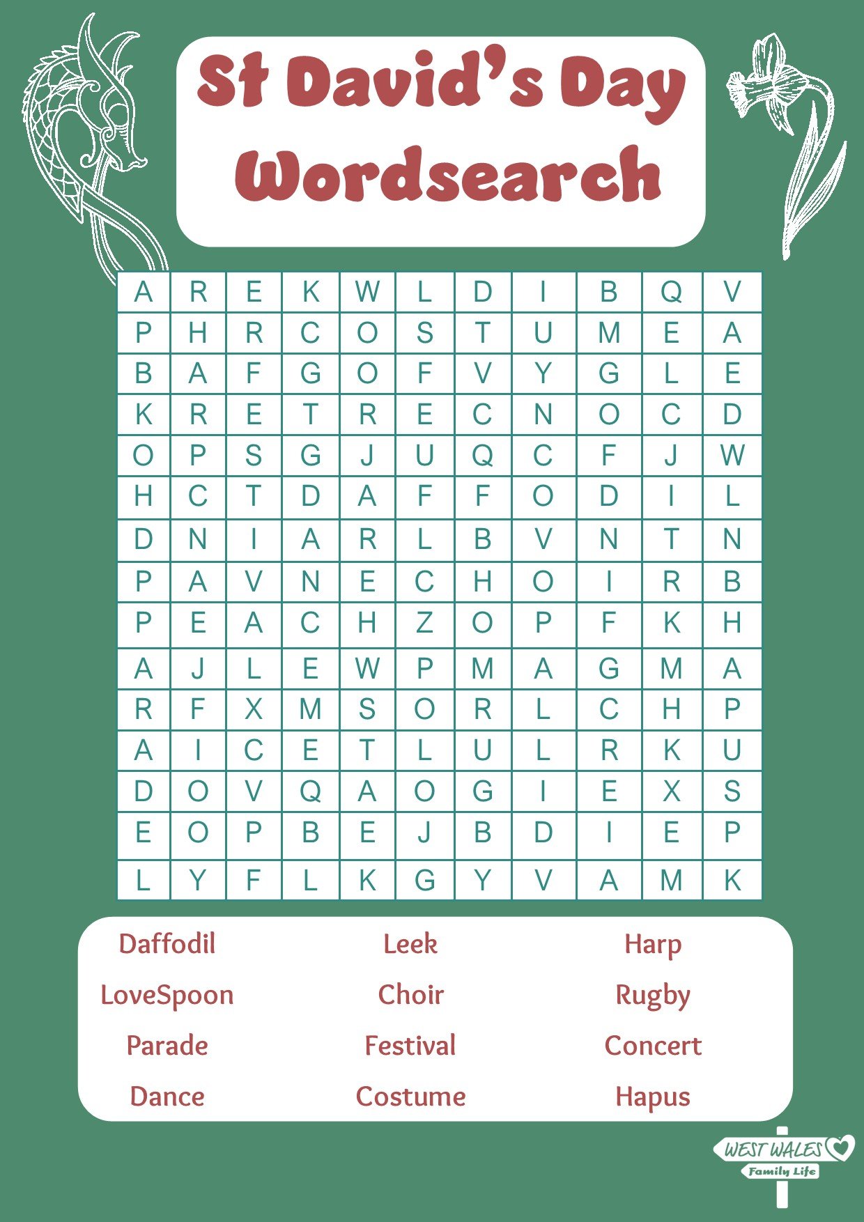 St David's Day Wordsearch 2